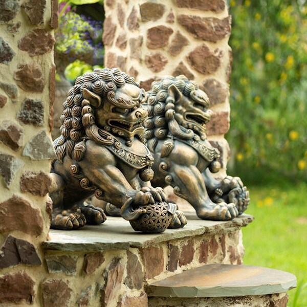 Foo Dogs Imperial Guardian Lions Statues Pair Shishi flanking sculptures